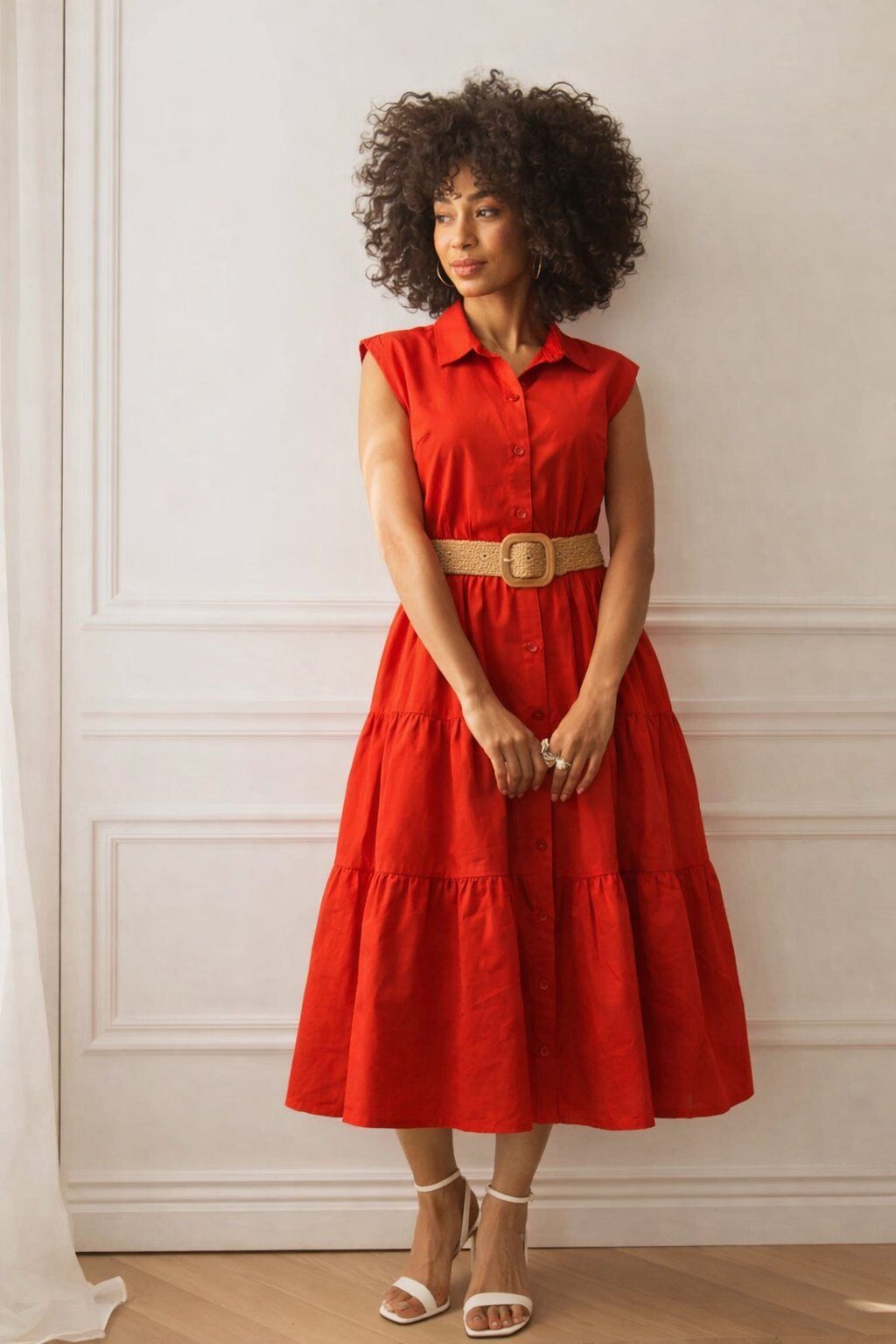 Grossiste Elle Street - Robe Longue Femme Style Chemise – Manches Courtes – Coupe Fluide – Taille Ceinturée – Élégant Casual Chic - VISCOSE
