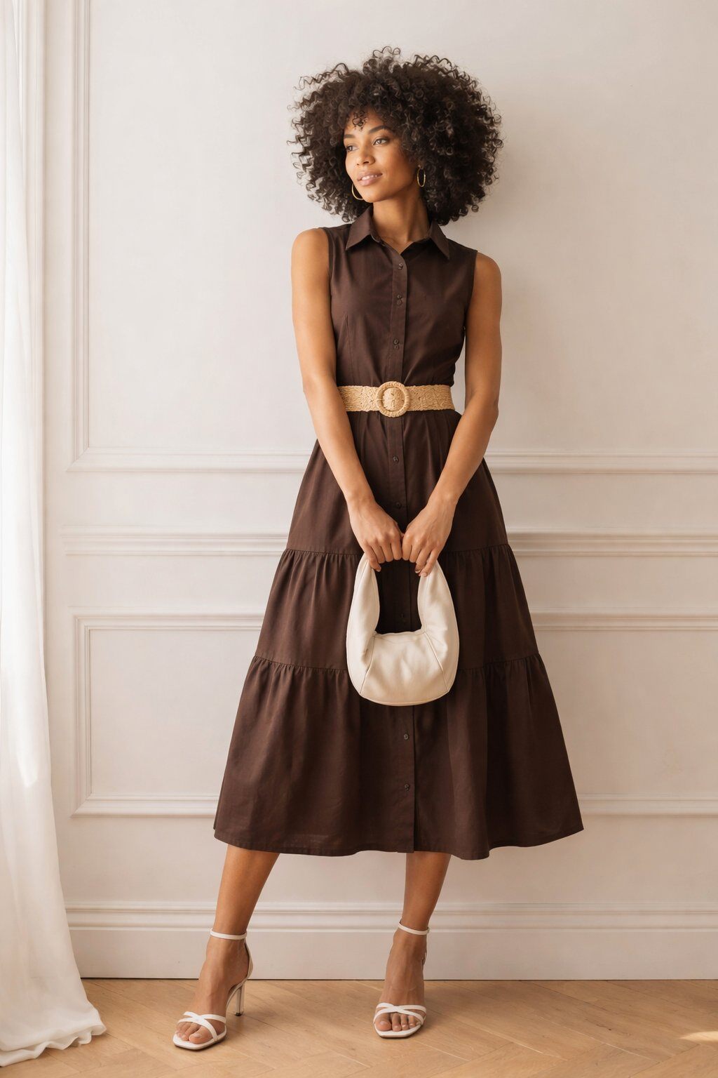 Grossiste Elle Street - Robe Longue Femme Style Chemise – Manches Courtes – Coupe Fluide – Taille Ceinturée – Élégant Casual Chic - VISCOSE