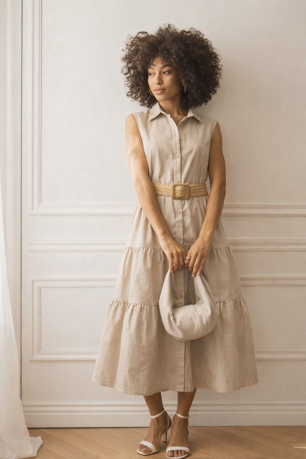 Grossiste Elle Street - Robe Longue Femme Style Chemise – Manches Courtes – Coupe Fluide – Taille Ceinturée – Élégant Casual Chic - VISCOSE