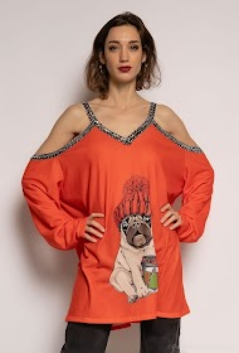 Wholesaler Go Pomelo - Christmas print off shoulder tunic