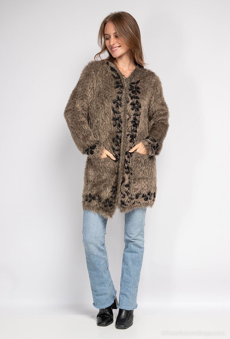 Wholesaler Gold Fashion - Hooded knit cardigan with silk