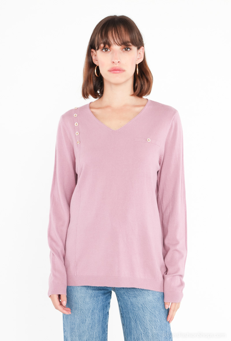 Wholesaler Gold Fashion - V-neck sweater with multi-colored buttons on the side