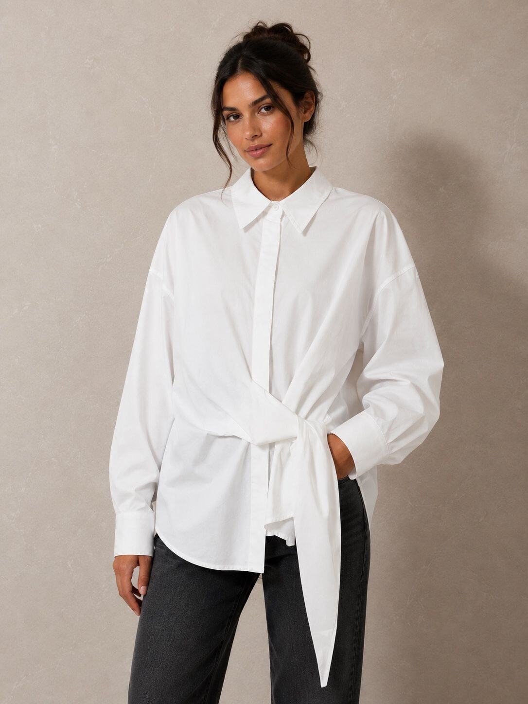 Grossiste Golden Days - G&D - Chemise longue à manches longues avec ceinture à nouer