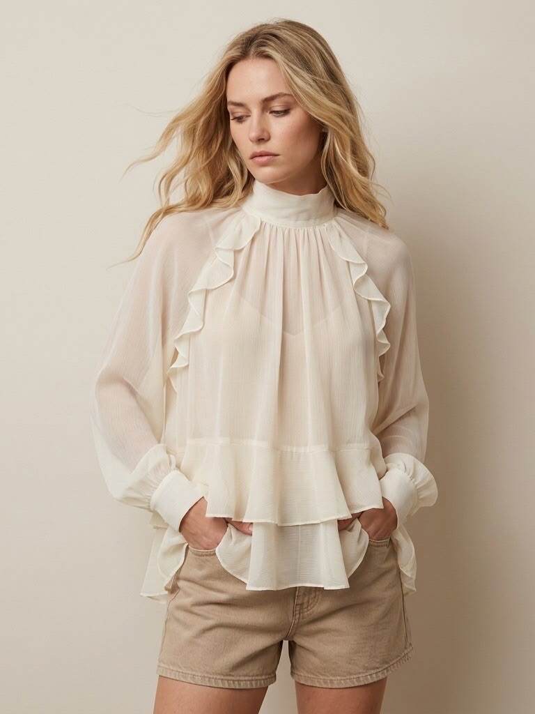 Grossiste Golden Live - Blouse en mousseline à volants