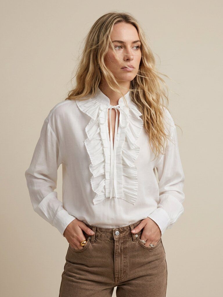 Grossiste Golden Live - Blouse en tencel avec volants plissés