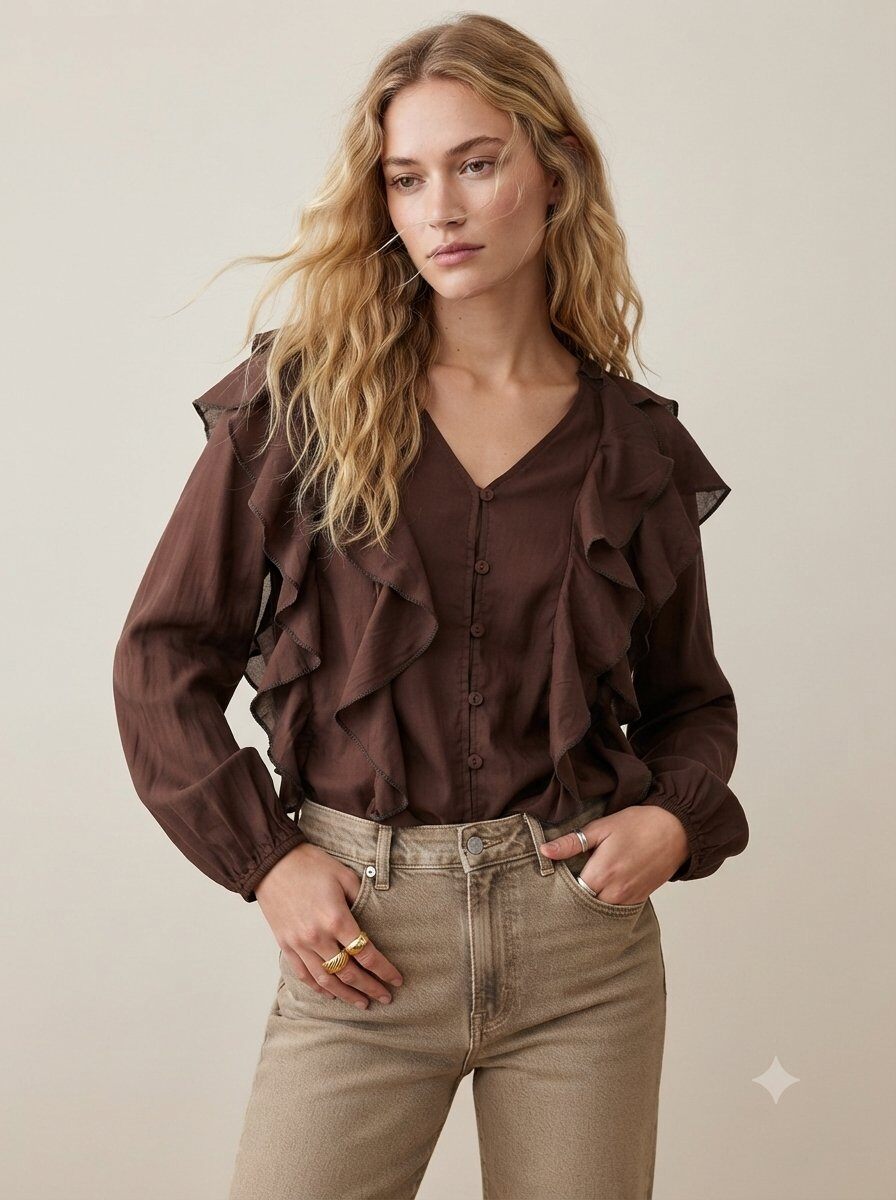 Grossiste Golden Live - Blouse en tencel avec volants