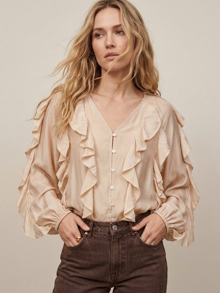 Grossiste Golden Live - Blouse en tencel avec volants