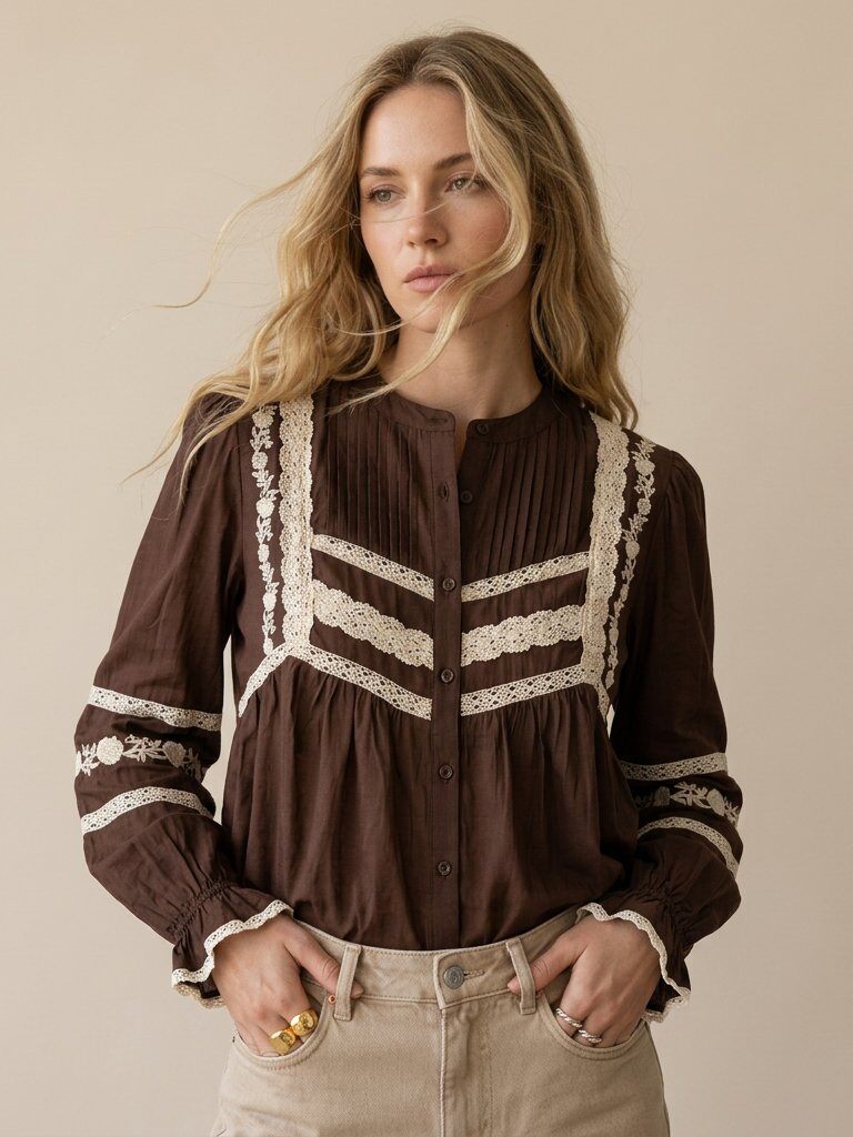 Mayorista Golden Live - Blusa de tencel con encaje en contraste