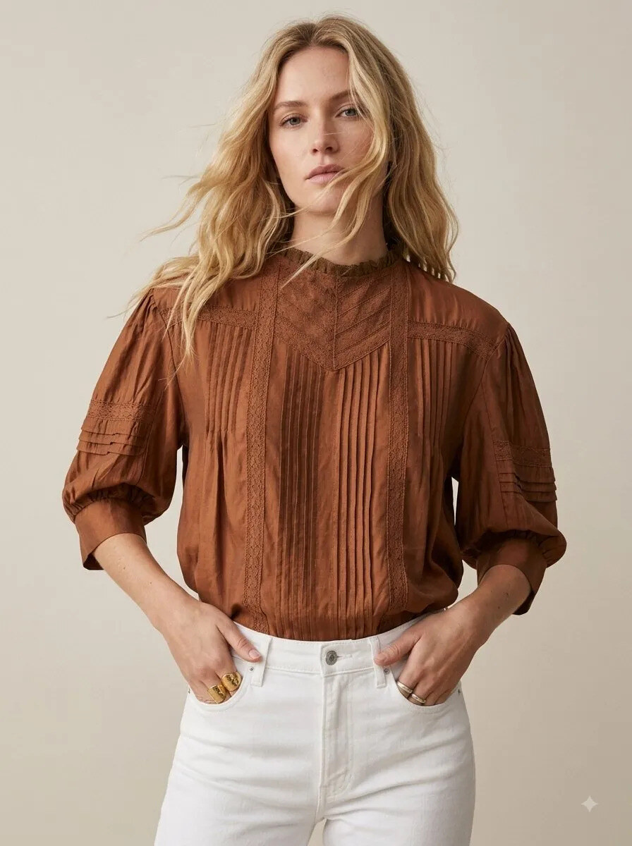 Grossiste Golden Live - Blouse en tencel avec broderies et dentelle