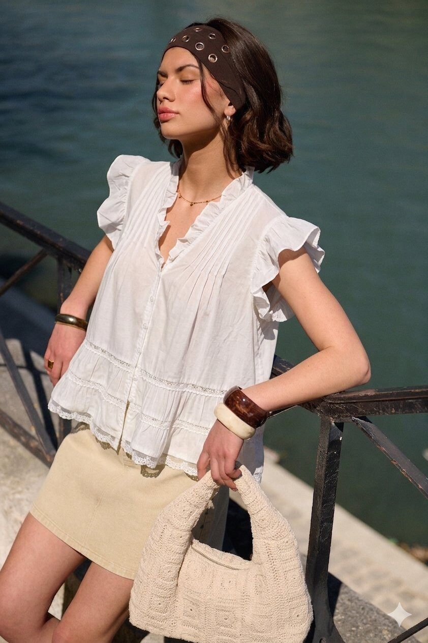Mayorista Golden Live - Top de tencel con volantes y encaje