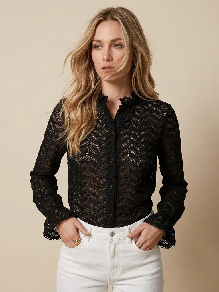 Mayorista Golden Live - Blusa de encaje con volantes