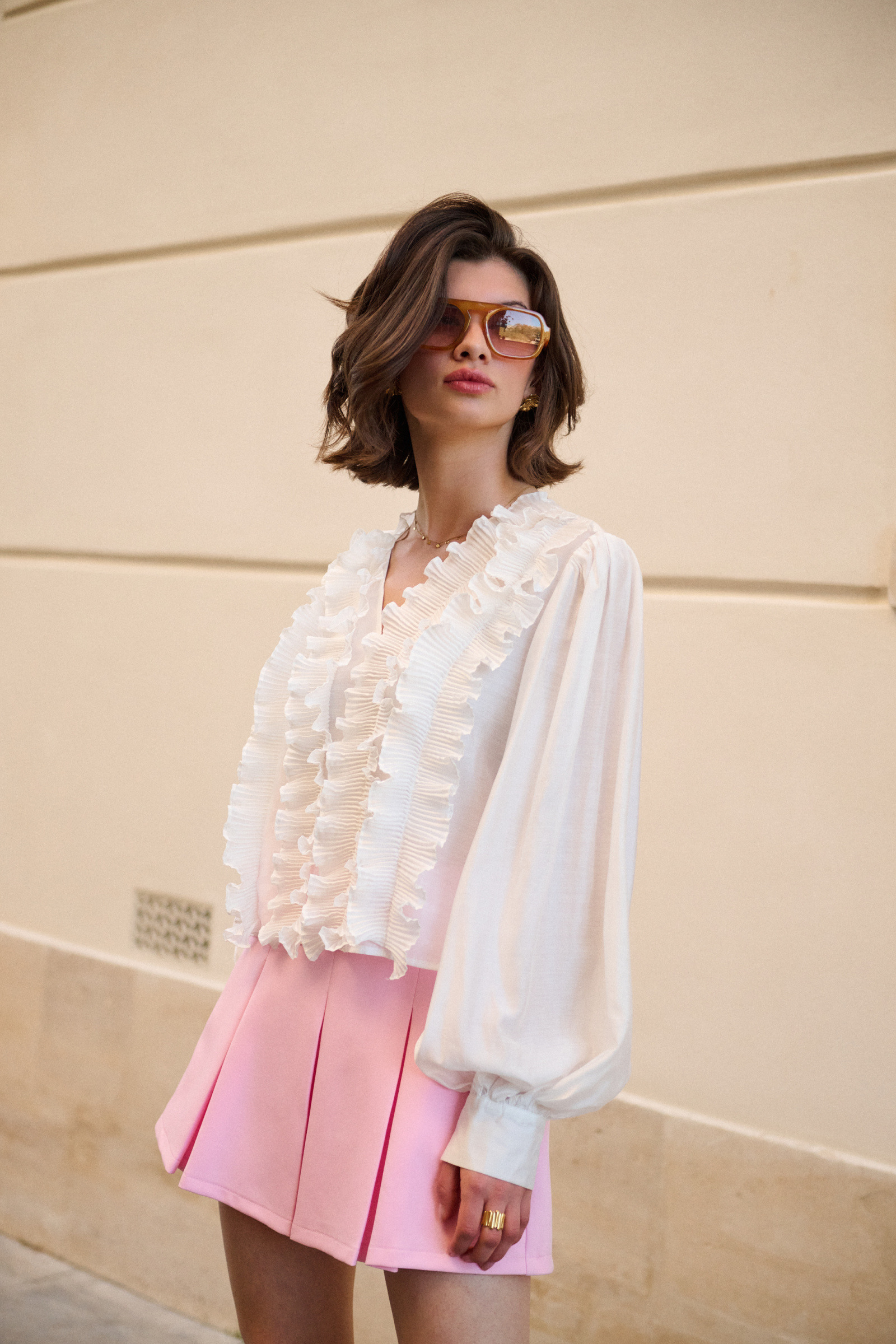 Grossiste Golden Live - Blouse en tencel avec volants plissés