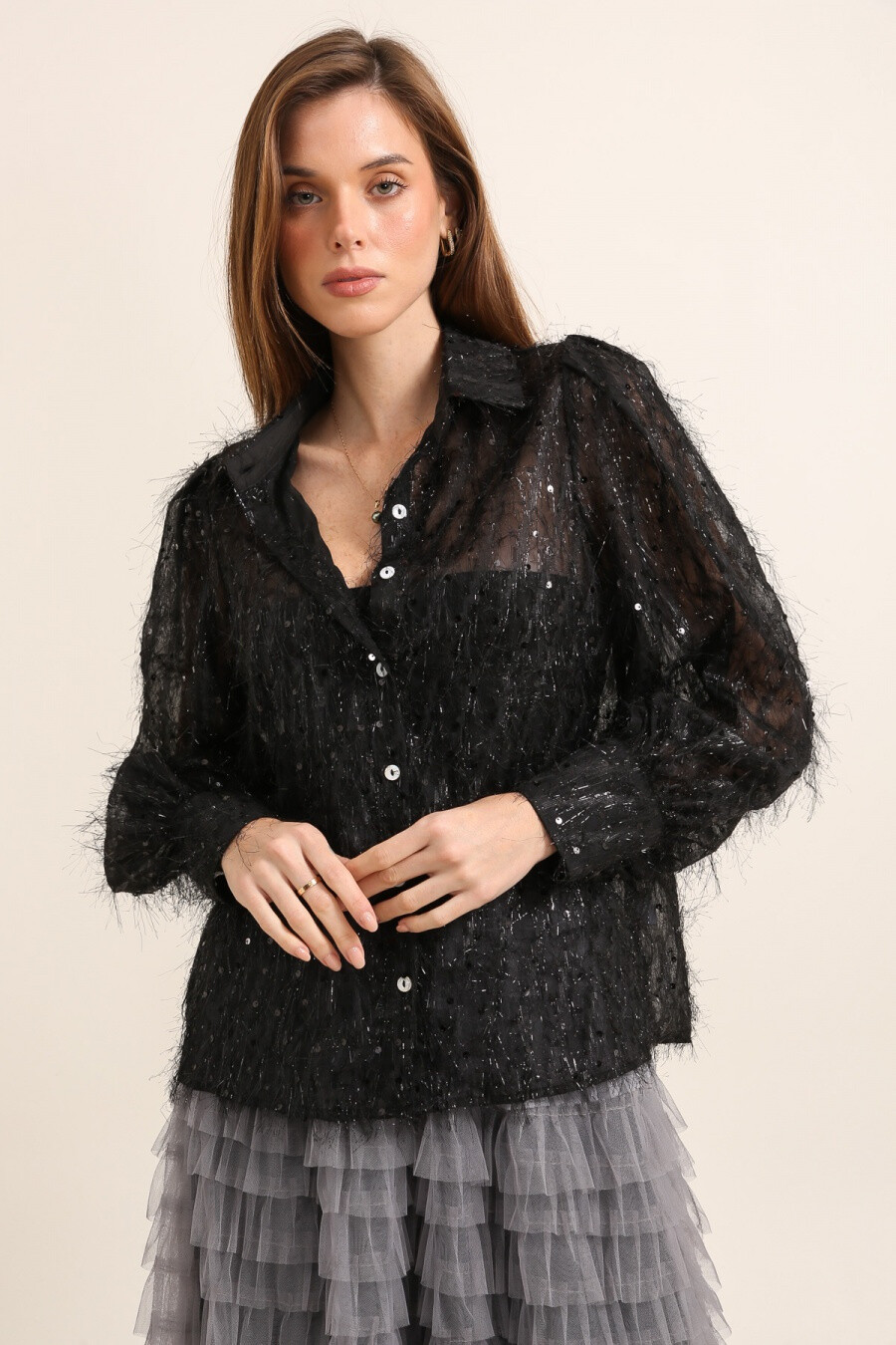 Grossiste Golden Live - Chemise à paillettes et franges