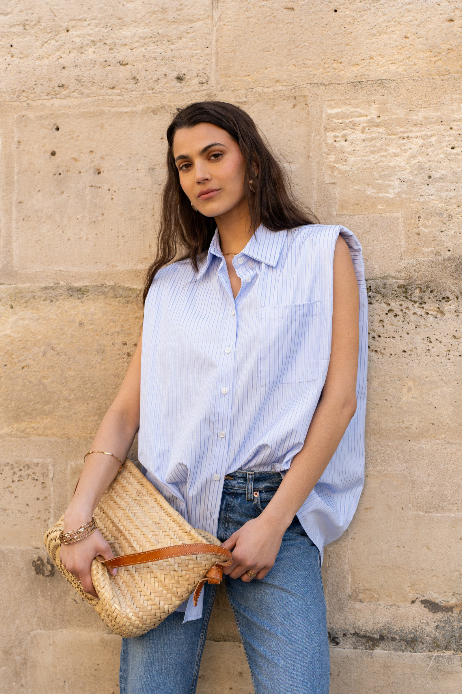 Wholesaler Golden Live - Sleeveless striped shirt with epaulettes