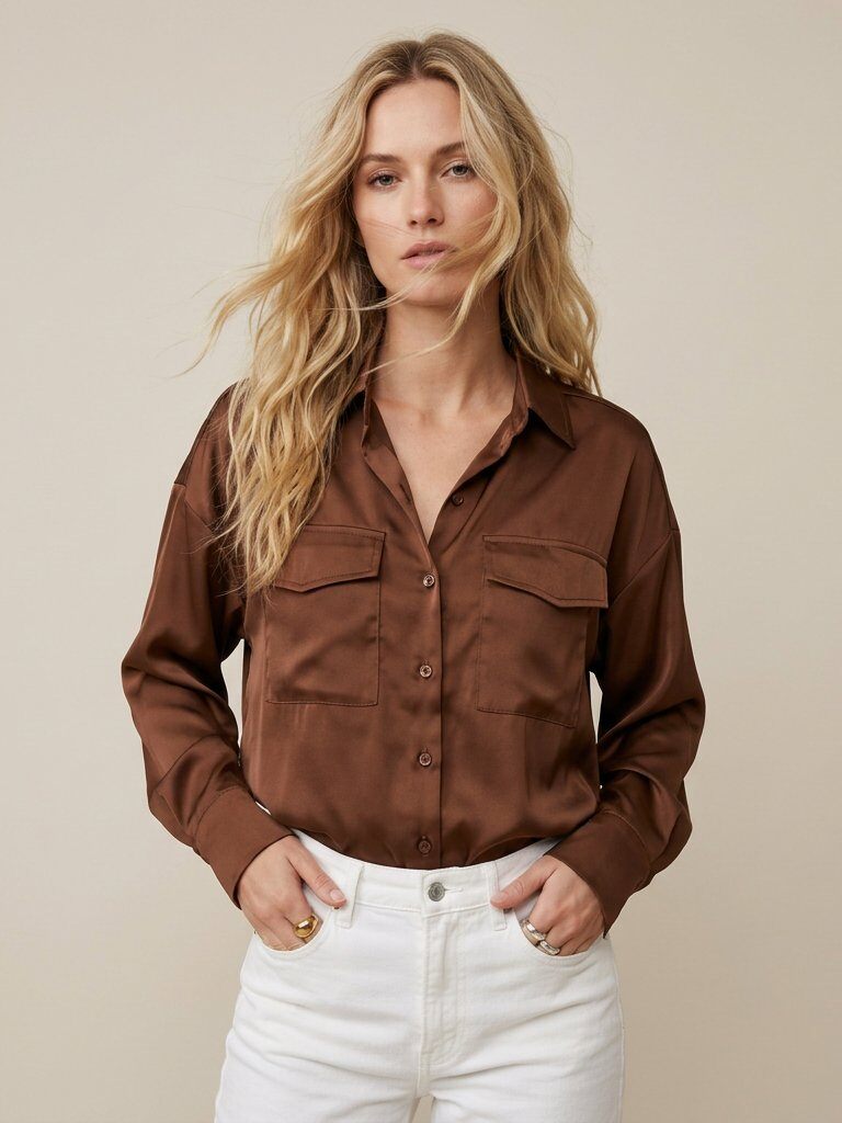 Grossiste Golden Live - Chemise en satin à poches