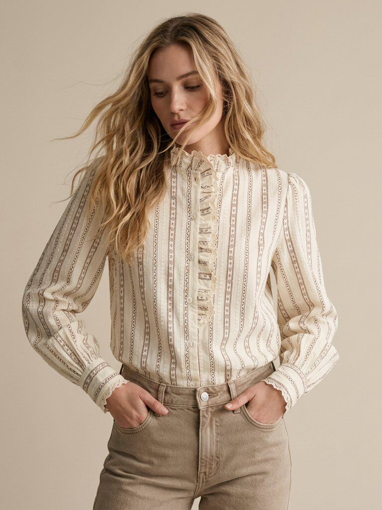 Grossista Golden Live - Camicia con colletto vittoriano ricamata e stampata