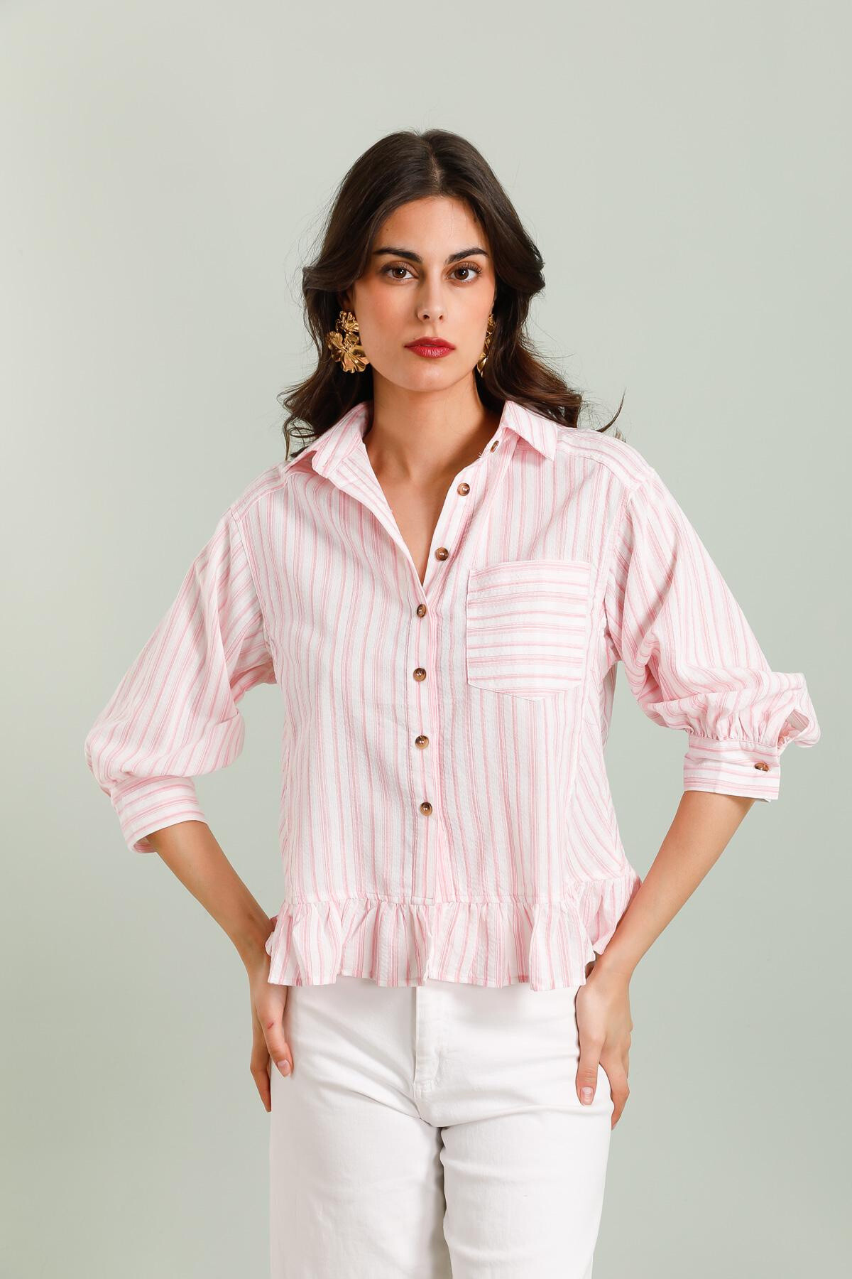 Grossiste Golden Live - Chemise rayée à volants