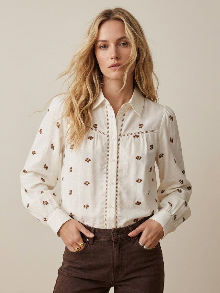 Grossiste Golden Live - Chemise douce avec broderies et ajourée