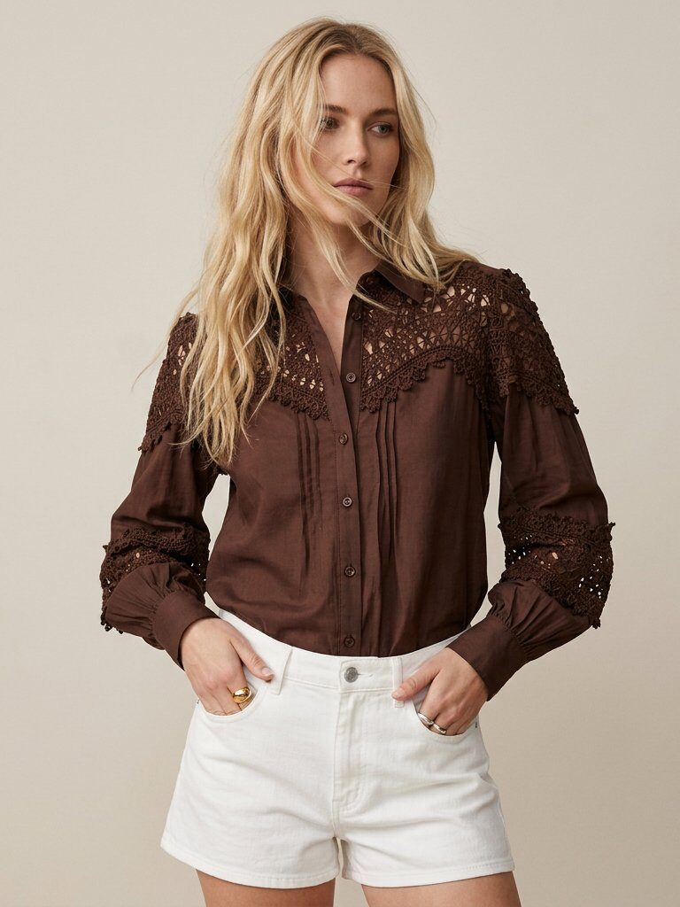 Grossiste Golden Live - Chemise en tencel avec dentelle