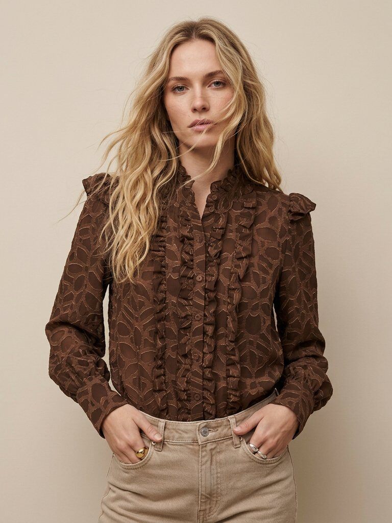 Grossista Golden Live - Camicia con colletto a jabot testurizzato e brillantini