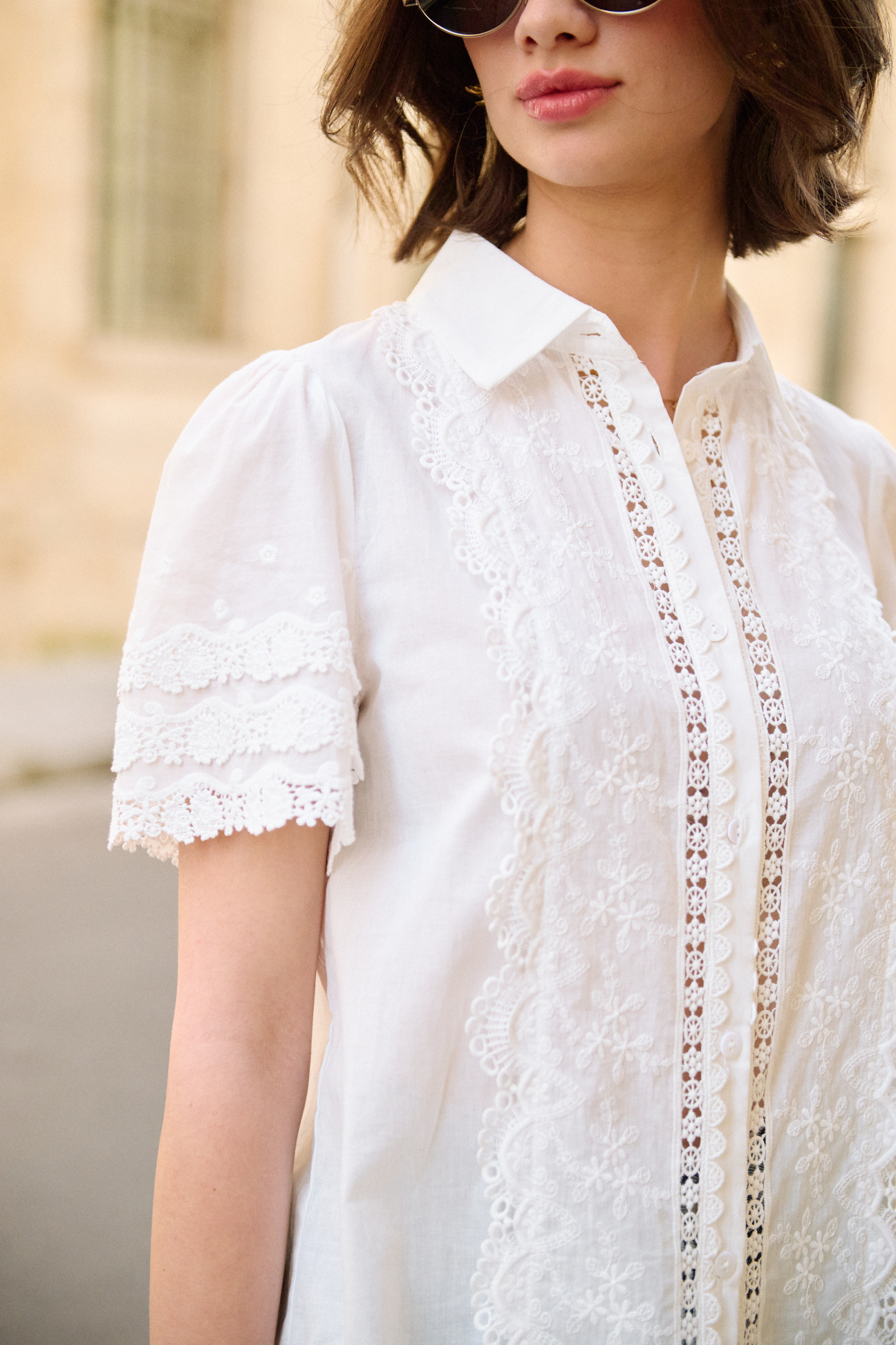 Grossiste Golden Live - Chemise coton brodée manches courtes