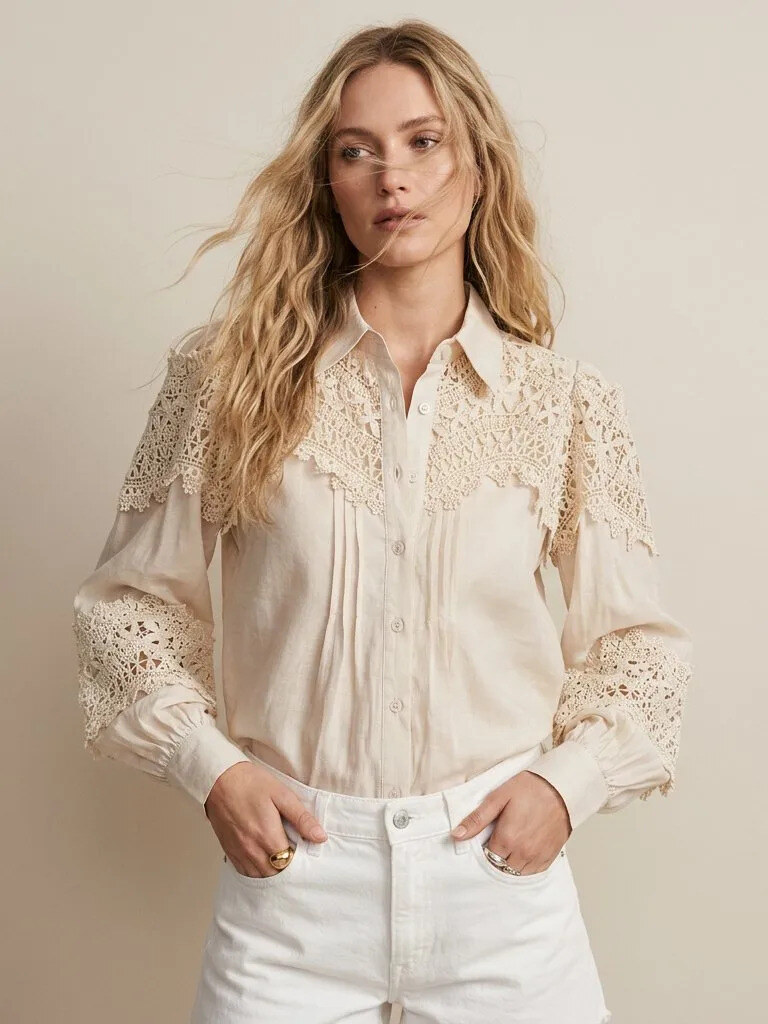 Grossiste Golden Live - Chemise en tencel avec dentelle