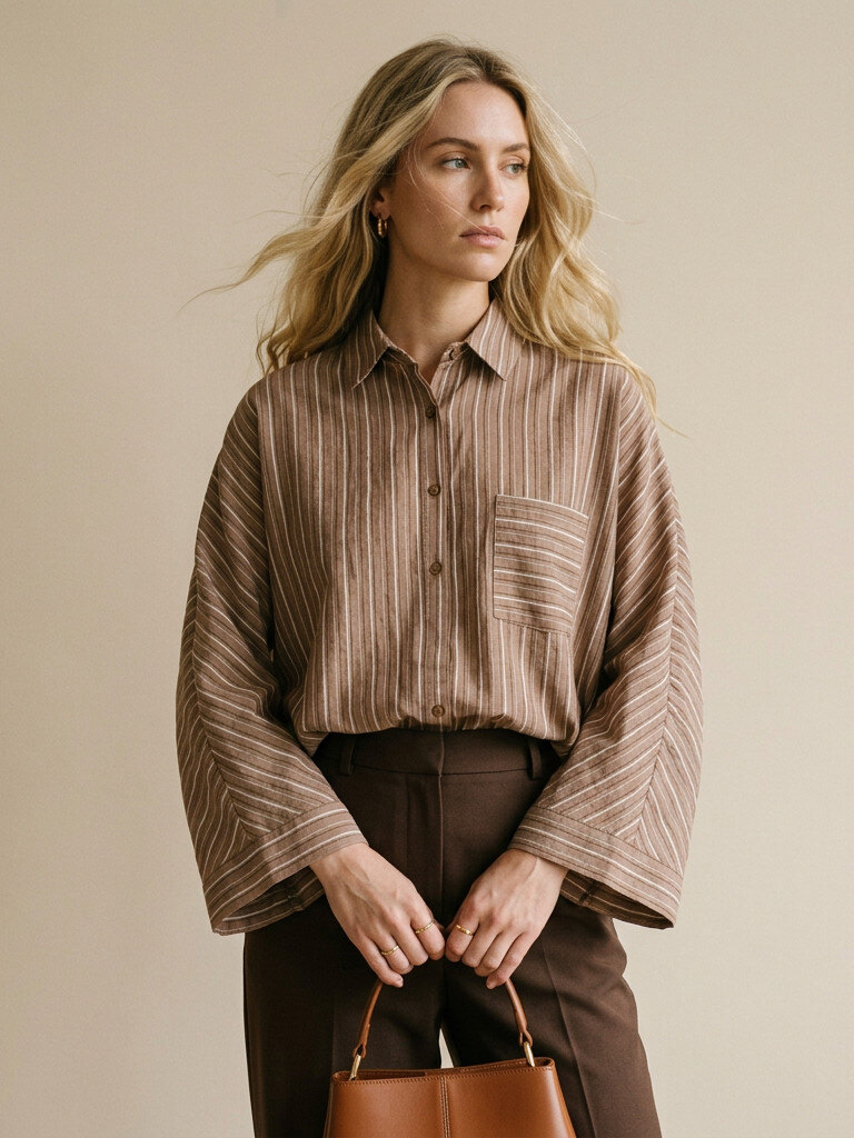 Wholesaler Golden Live - Loose-fitting striped shirt with chest pocket