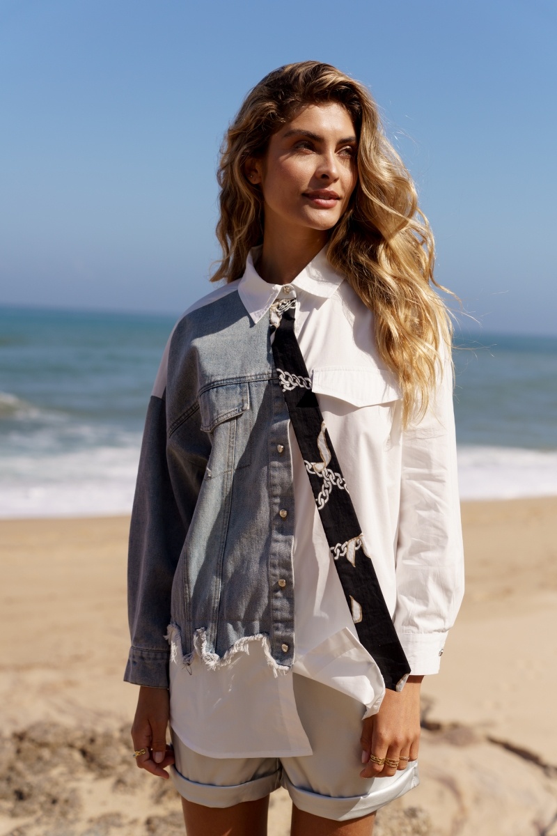Grossiste Golden Live - Chemise bi-matière denim oversize