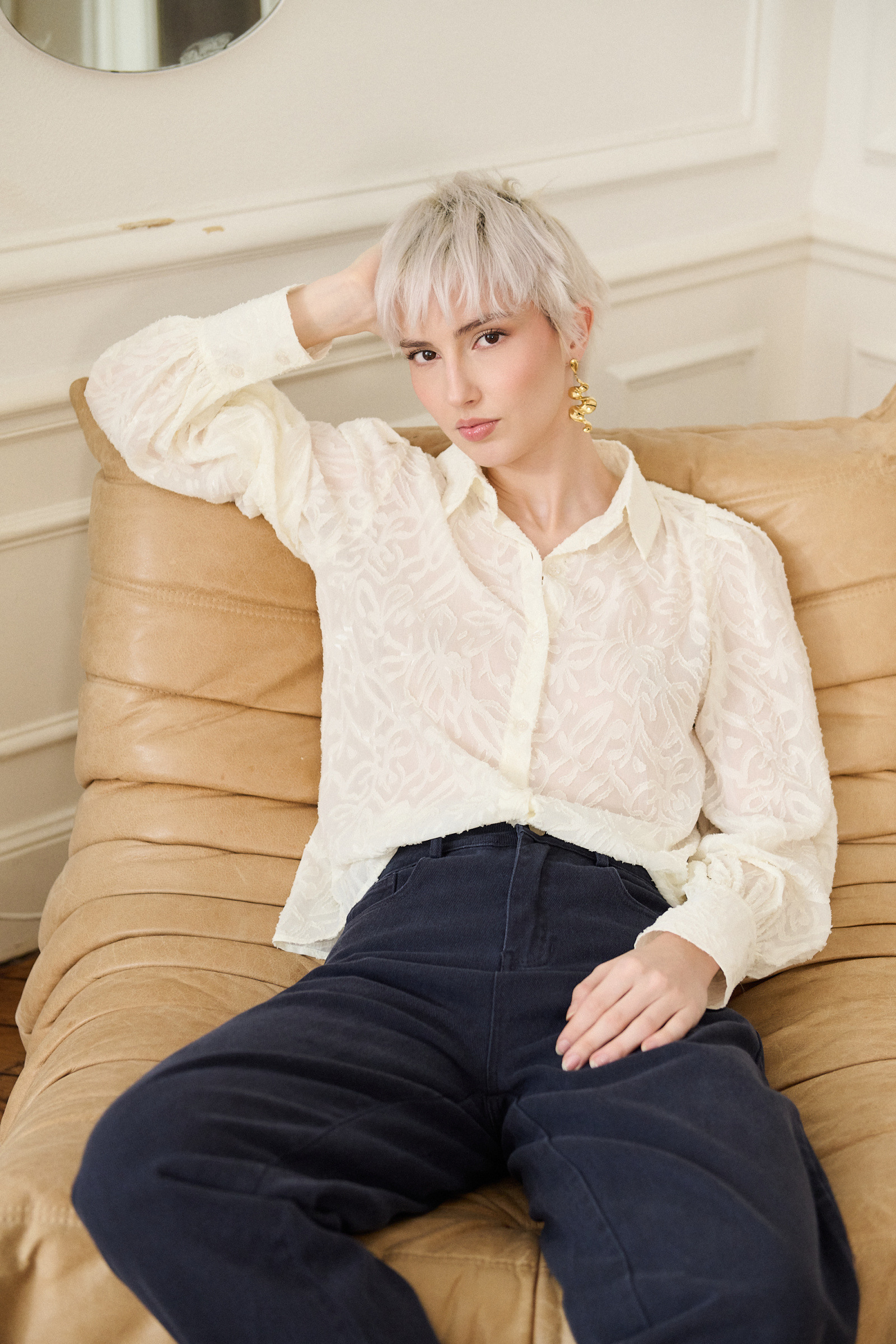Grossiste Golden Live - Chemise texturée à manches ballons