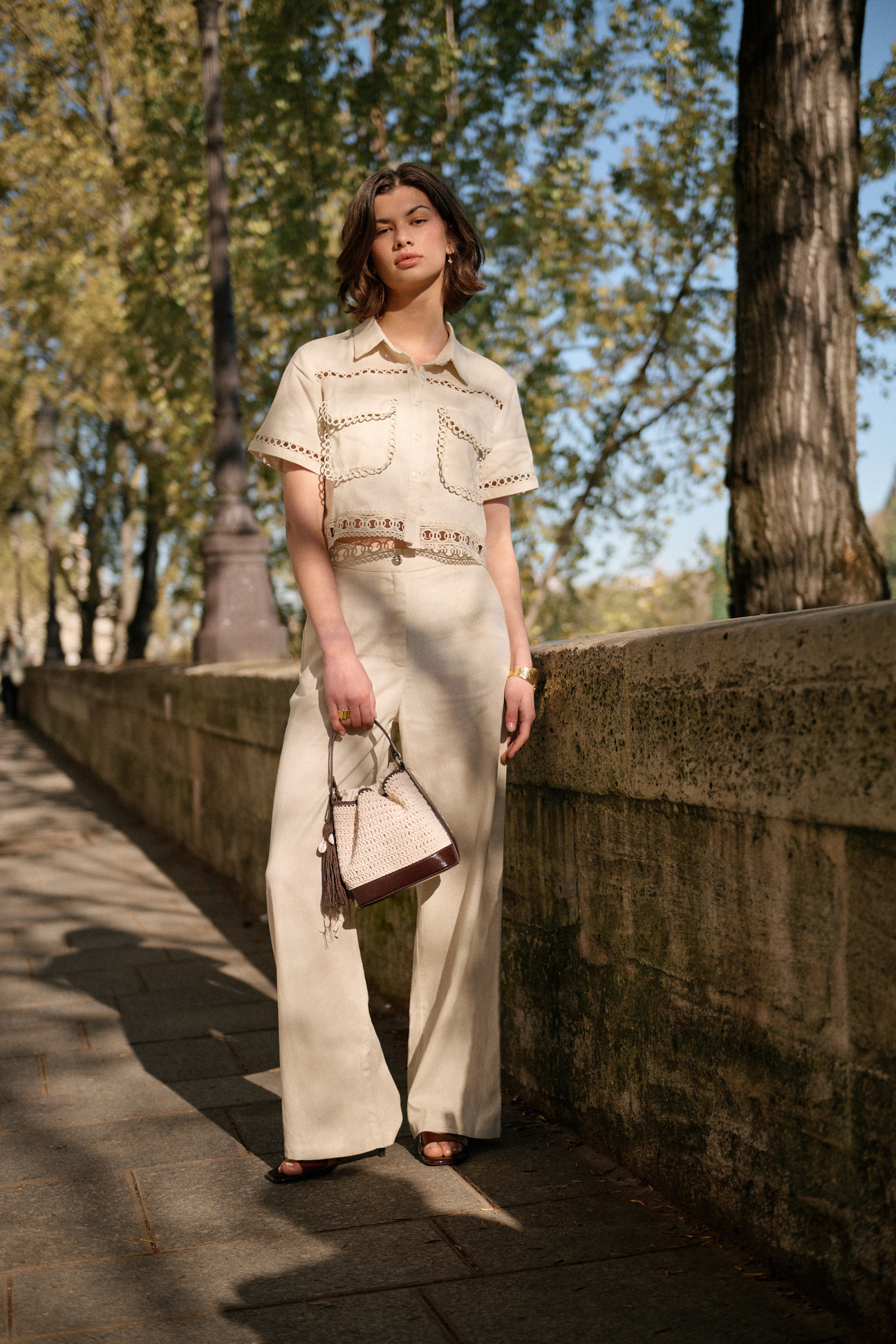 Wholesaler Golden Live - Openwork crop shirt and pants set