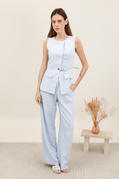 Wholesaler Golden Live - Belted sleeveless vest and flowy pants set Wholesaler Golden Live - Belted sleeveless vest and flowy pants set