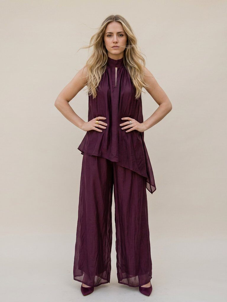 Wholesaler Golden Live - Asymmetrical Tencel Set with Wide-Leg Pants
