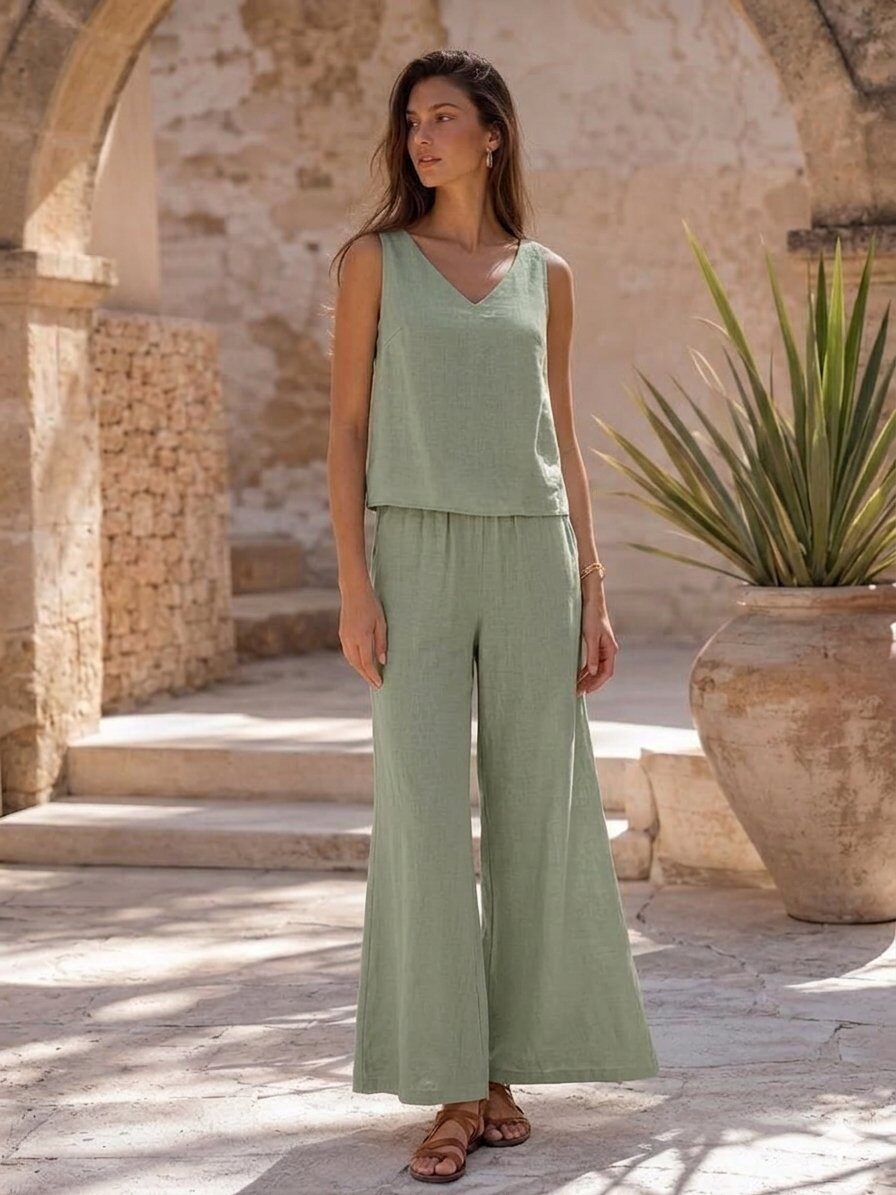 Grossista Golden Live - Completo top e pantalone fluido tinta unita