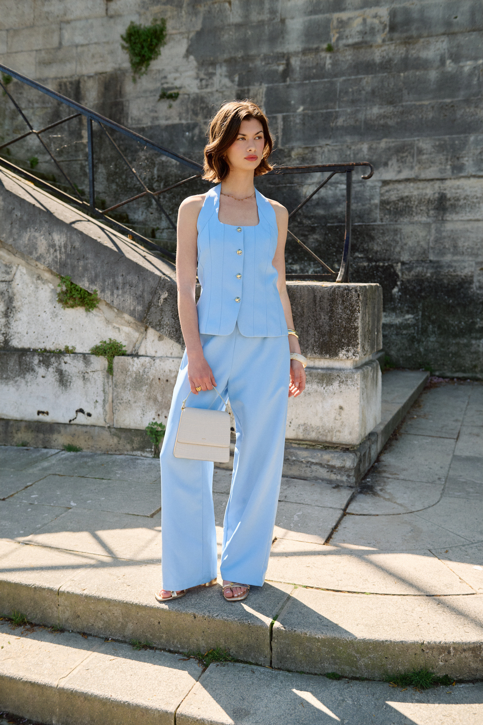Grossiste Golden Live - Ensemble tailleur sans manches pantalon fluide
