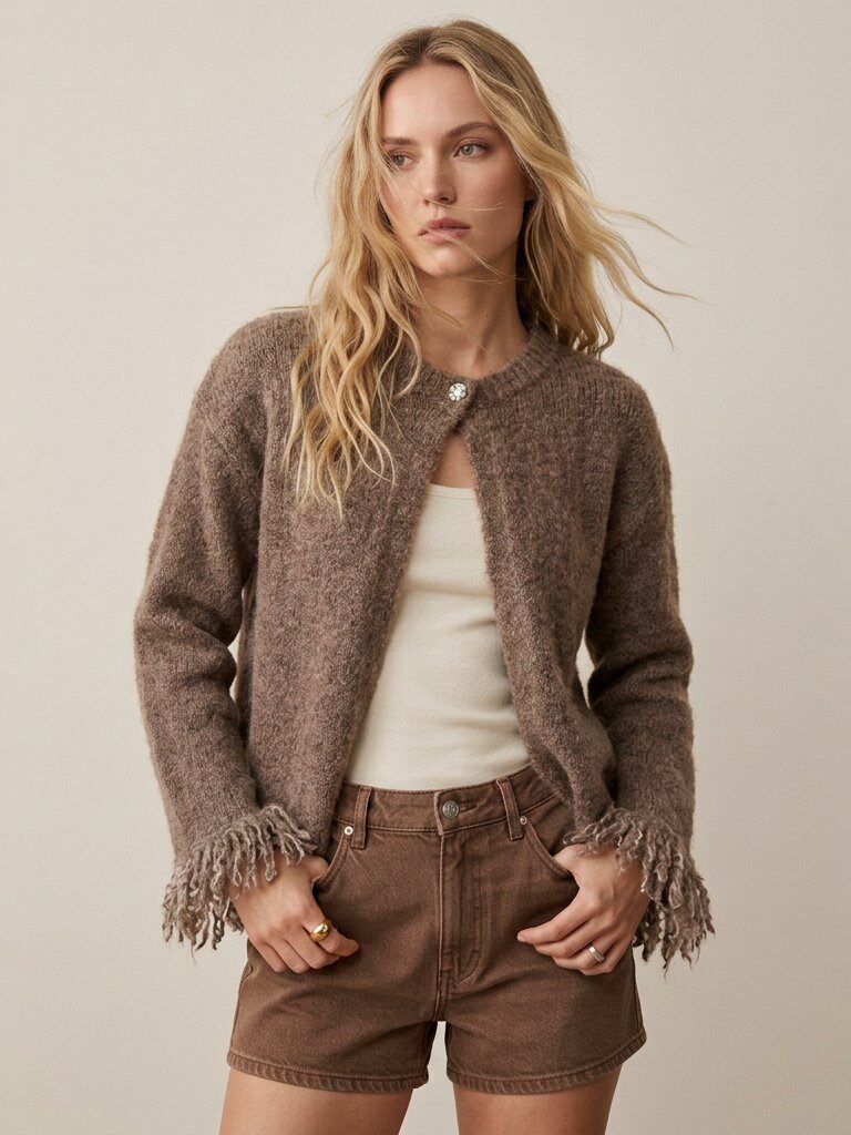 Grossiste Golden Live - Gilet en maille à franges