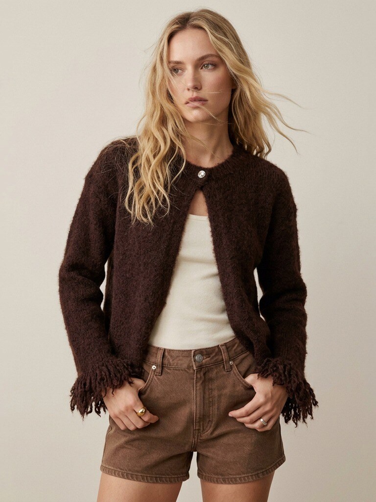 Grossiste Golden Live - Gilet en maille avec franges