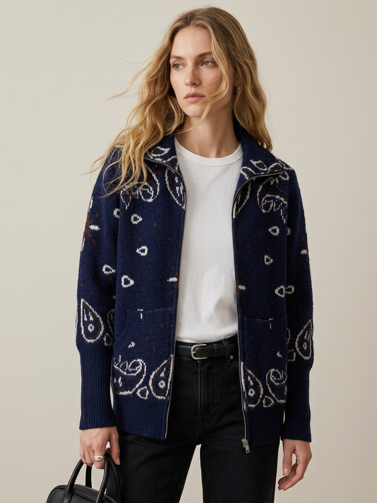 Wholesaler Golden Live - Zip-up cardigan with bandana pattern