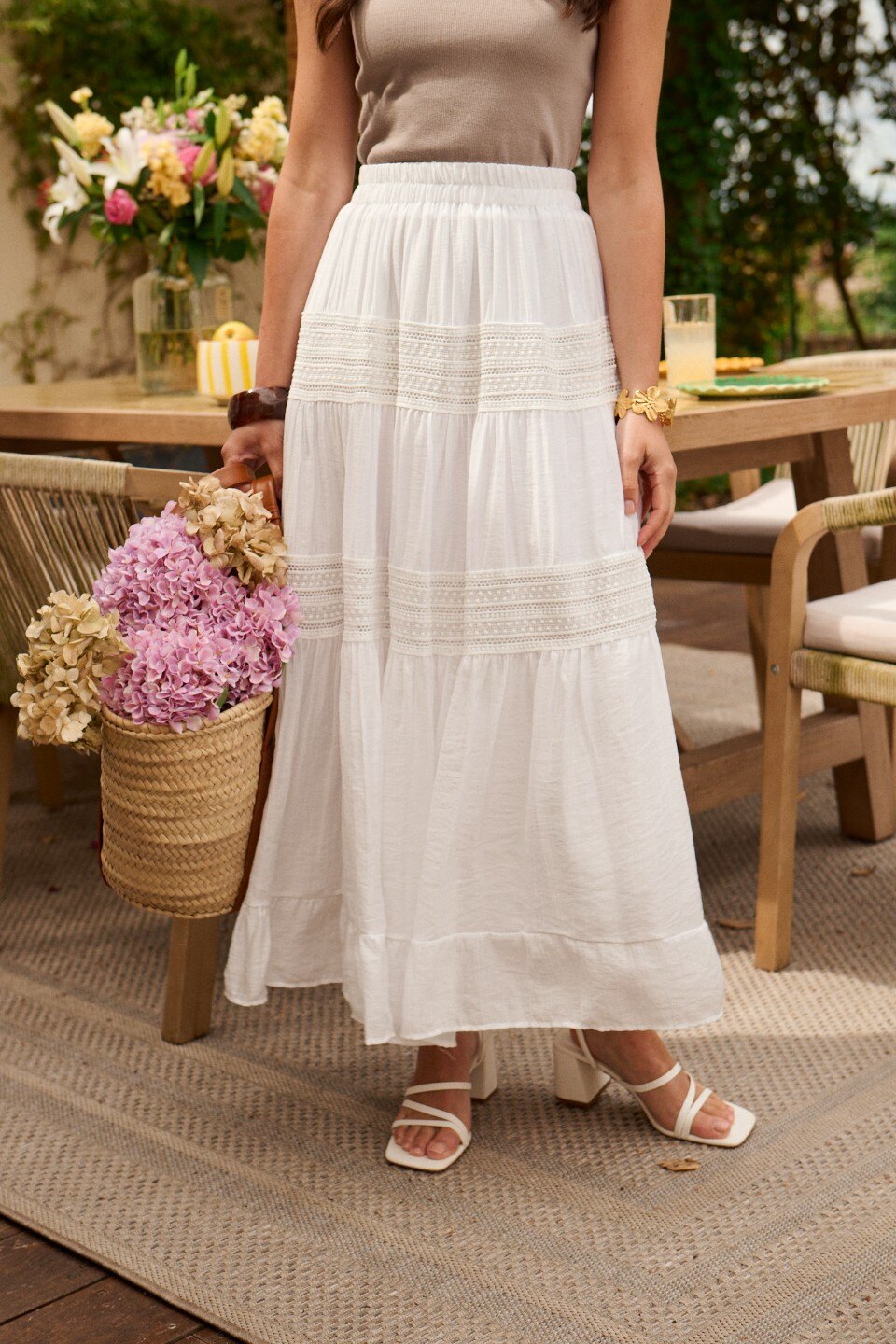 Wholesaler Golden Live - Bohemian long skirt with lace and elastic waistband