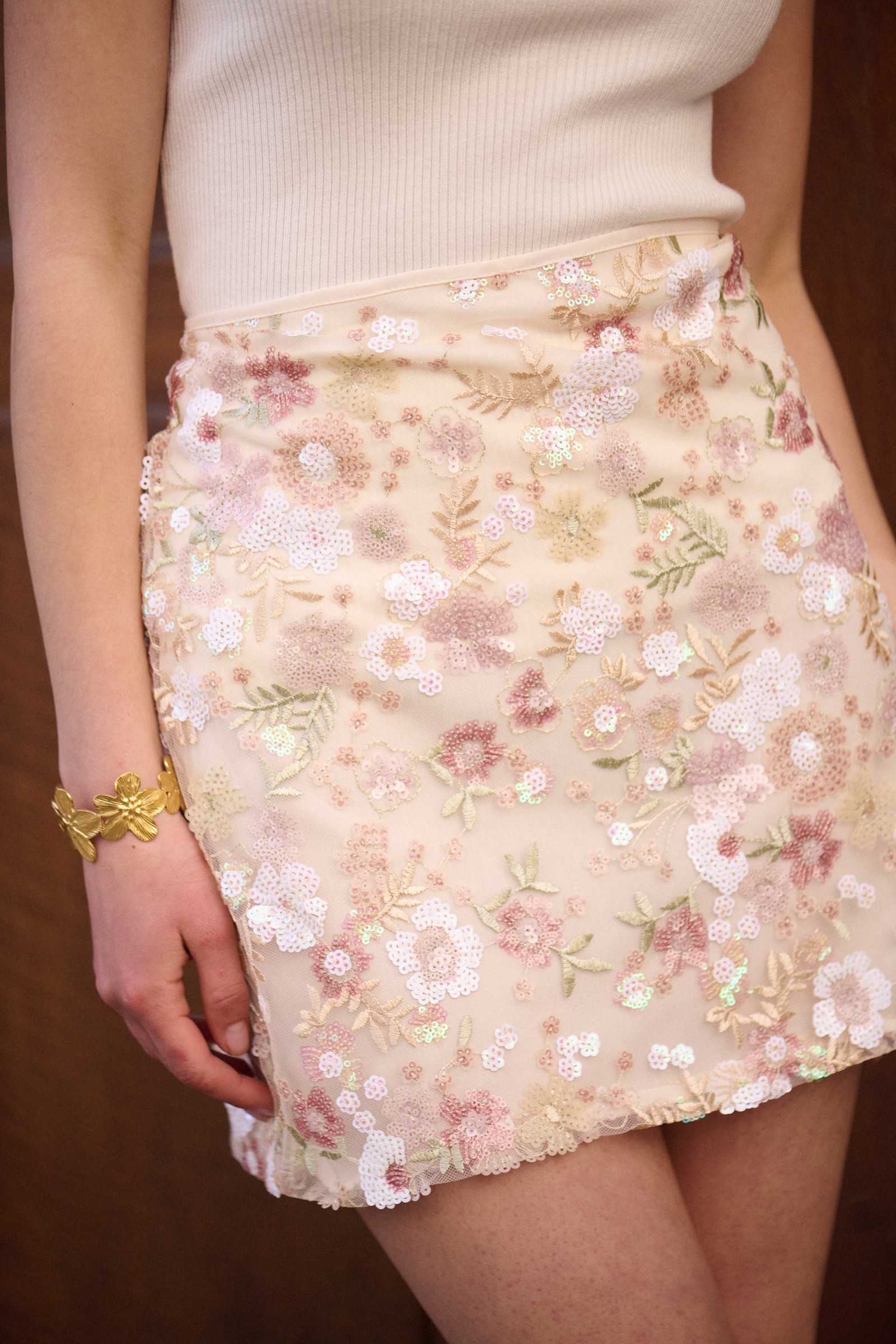 Wholesaler Golden Live - Floral Sequin Skirt