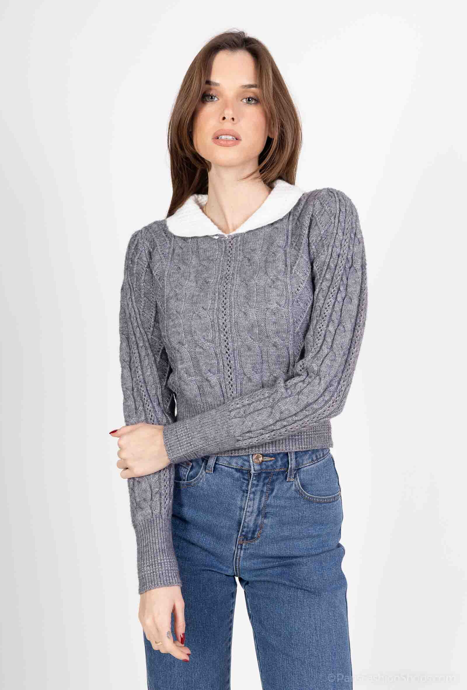 Wholesaler Golden Live - Braided knit sweater with collar