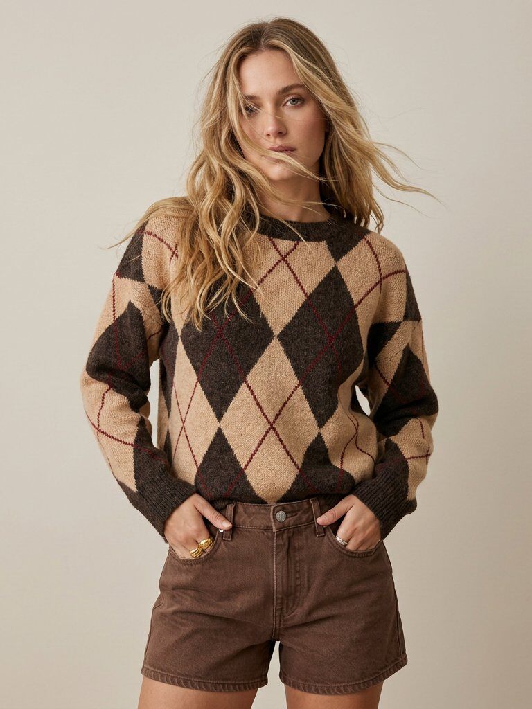 Grossiste Golden Live - Pull motif argyll tricolore