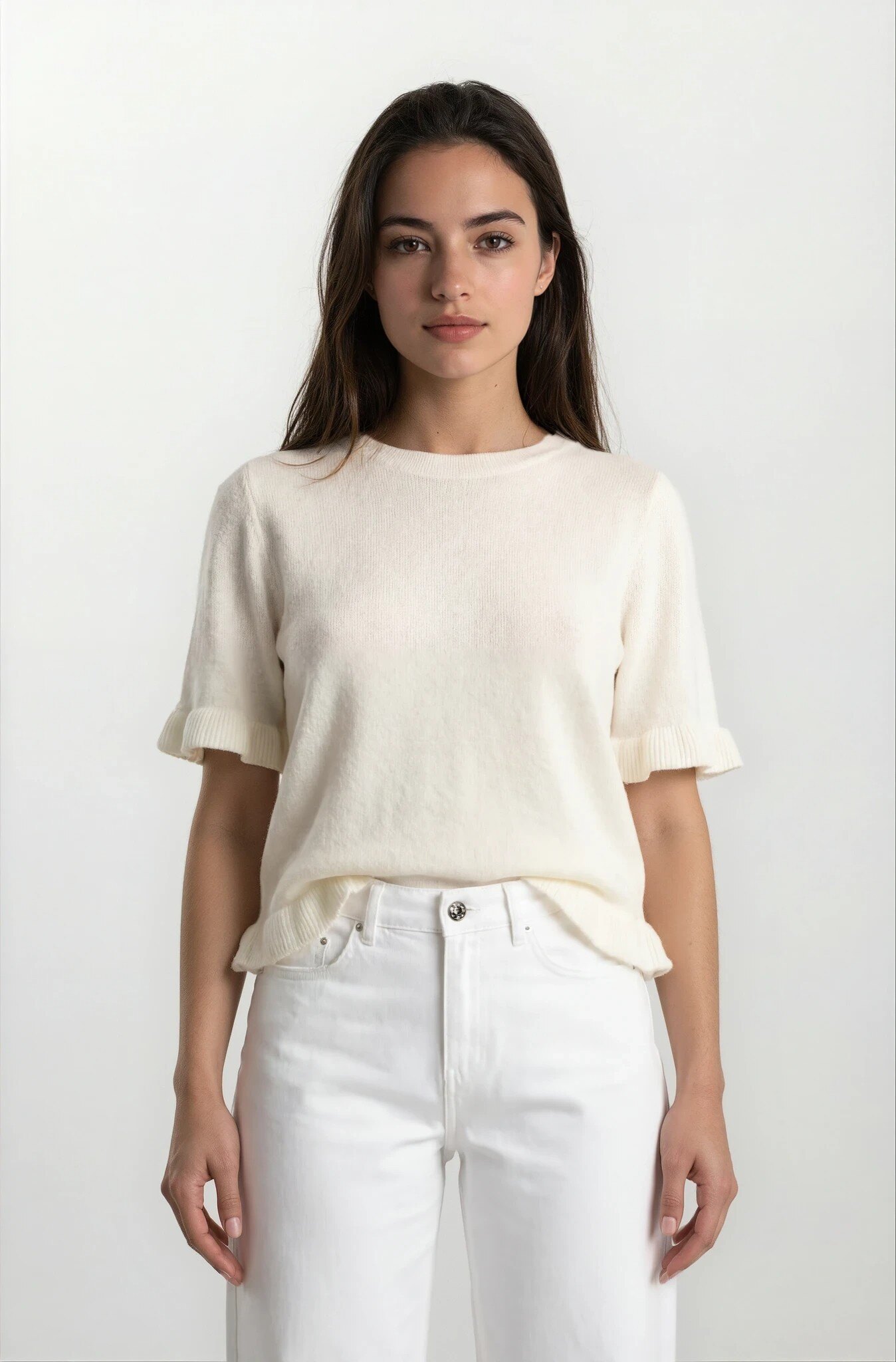 Wholesaler Golden Live - Soft short-sleeve sweater with ruffles