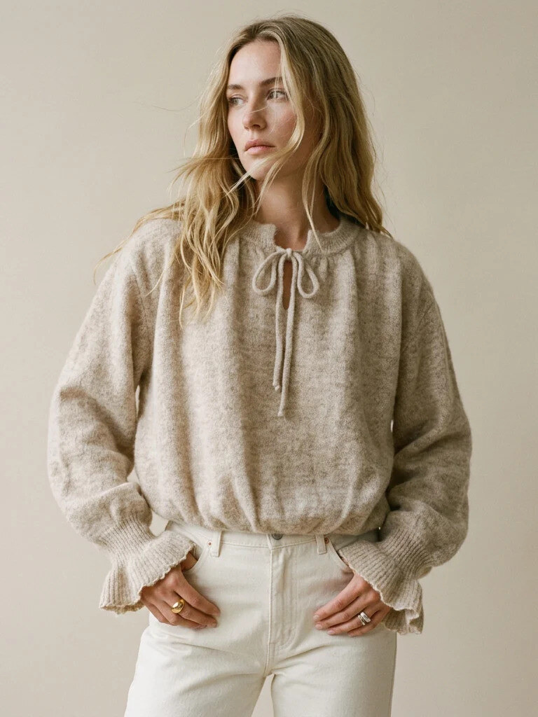 Wholesaler Golden Live - Tie-neck sweater with puff sleeves