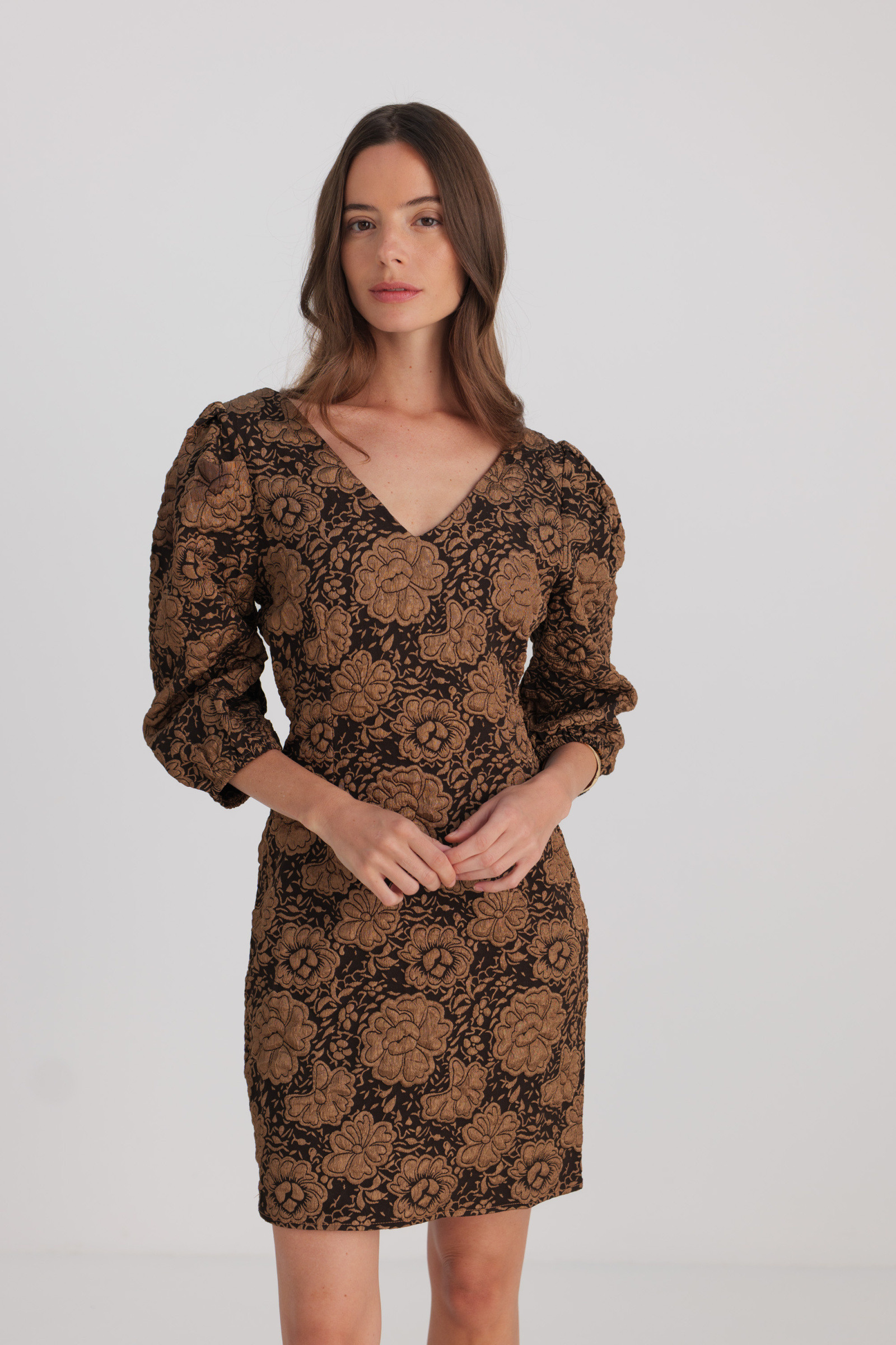 Mayorista Golden Live - Vestido de jacquard floral