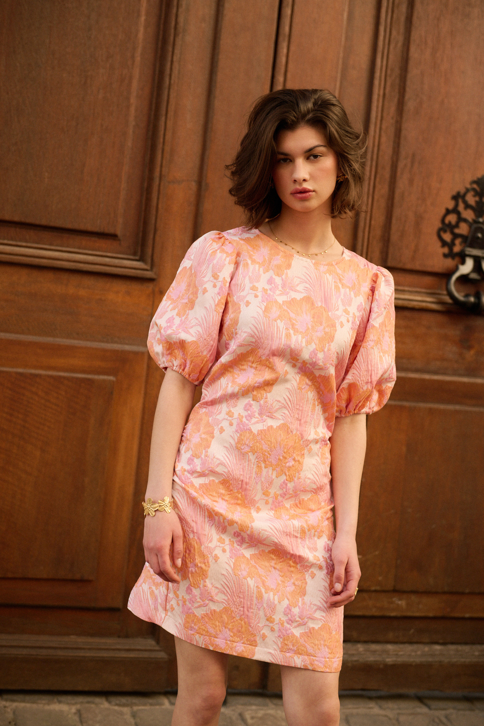 Großhändler Golden Live - Gerafftes Jacquard-Kleid