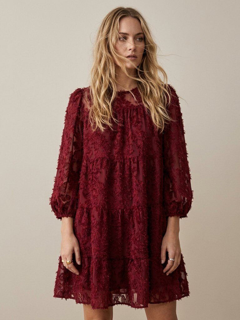 Grossiste Golden Live - Robe texturé à mini franges