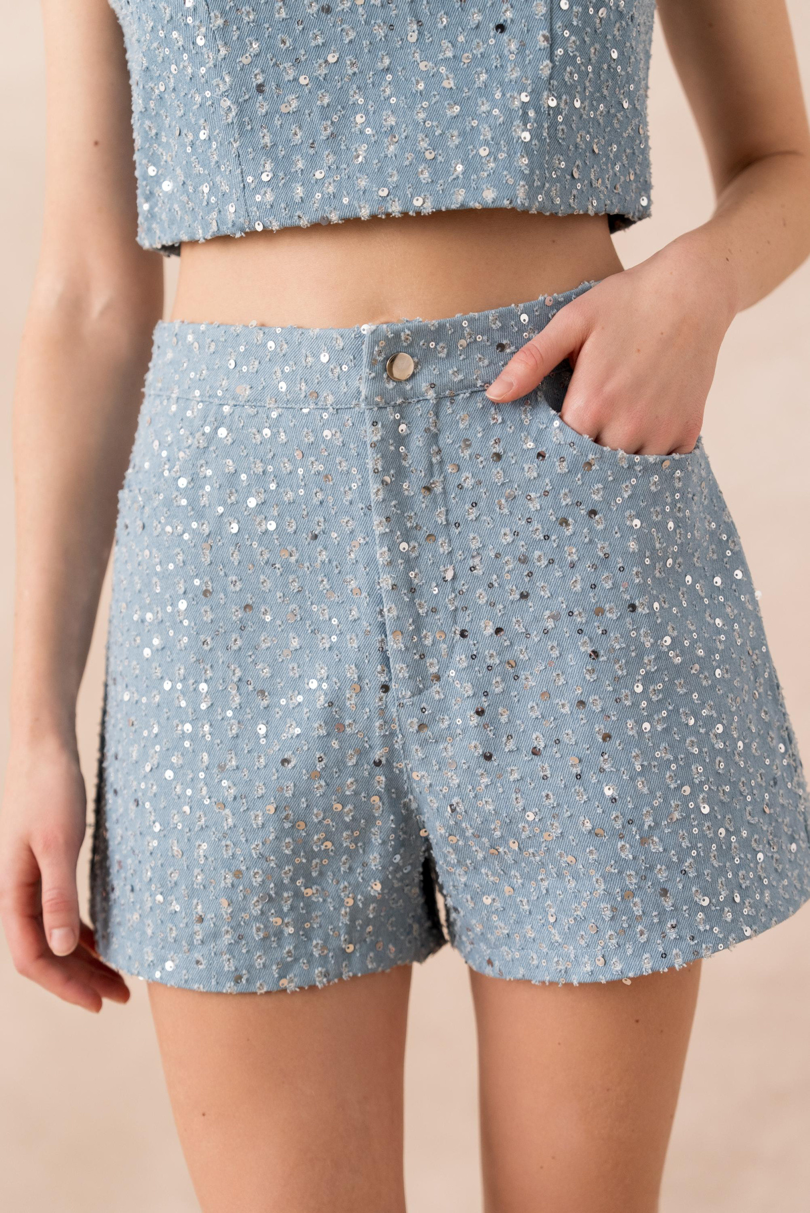 Wholesaler Golden Live - Denim shorts with rhinestones