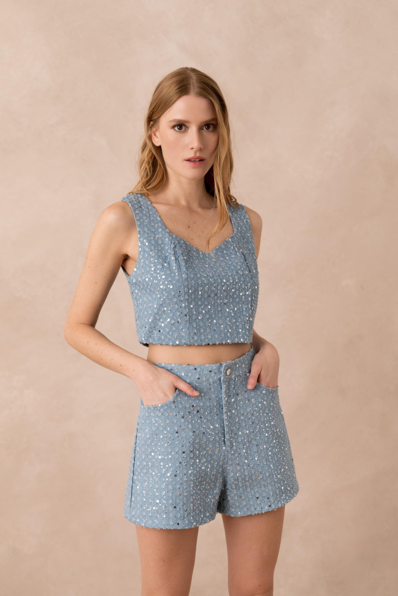 Großhändler Golden Live - Tanktop aus Denim mit Pailletten