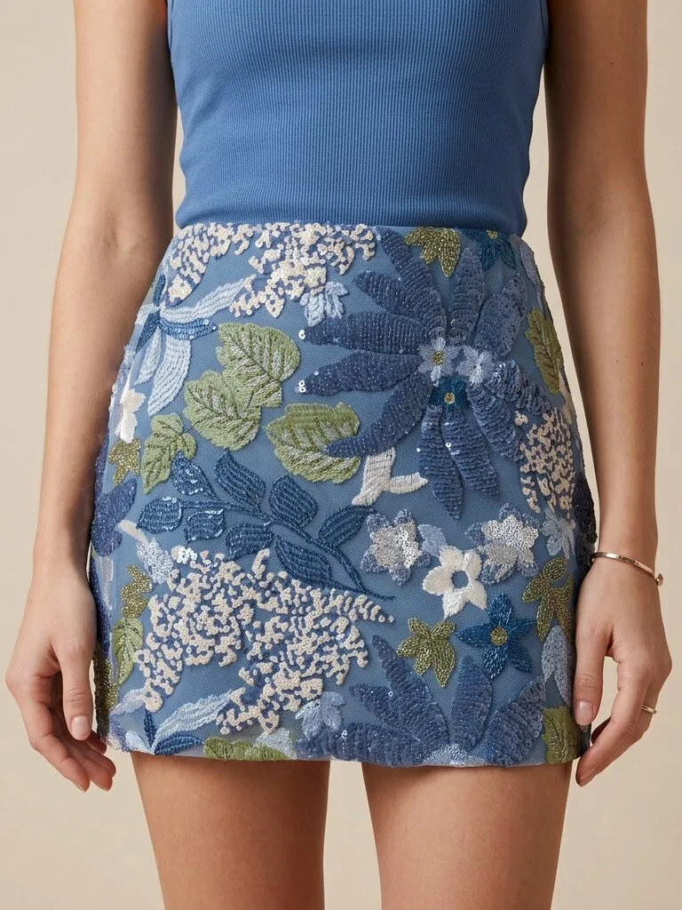 Wholesaler Golden Live - Sequin skirt with botanical pattern