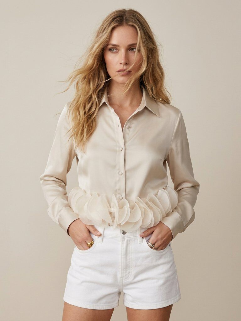 Grossiste Golden Live - Chemise en satin avec volants